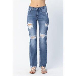 Judy Blue‎ Full Size Mid Rise Destroy Straight Jeans Plus Size